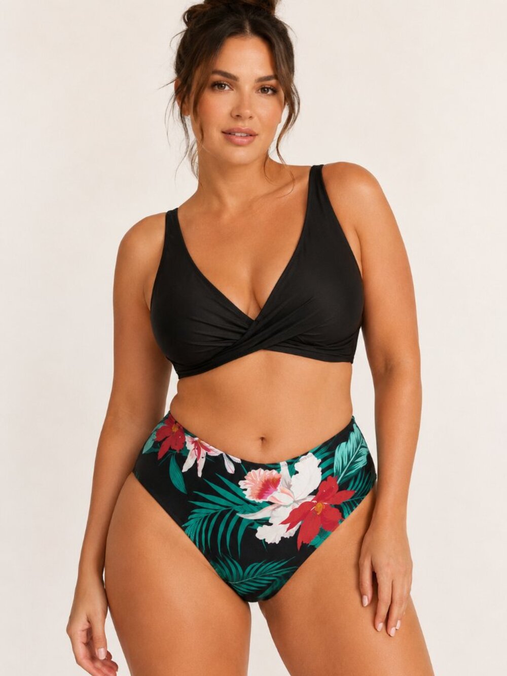 Cupshe Cecilia Black Floral High Waist Bikini Bottom Medium Tummy Control NWT